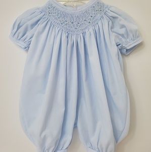 Petit Ami Baby Blue Smocked Romper Bubble 3 Months